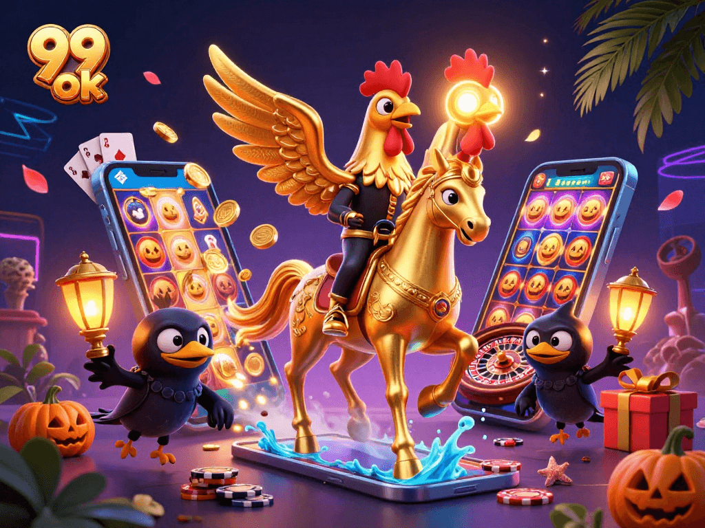 Engage in thrilling gameplay at 99 ok with a mystical casino scene featuring unique characters and vibrant gaming elements.