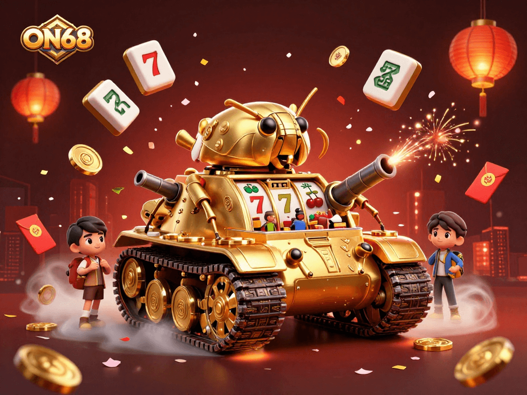 Experience vibrant gaming with ON68's golden beetle tank casino; action-packed atmosphere.