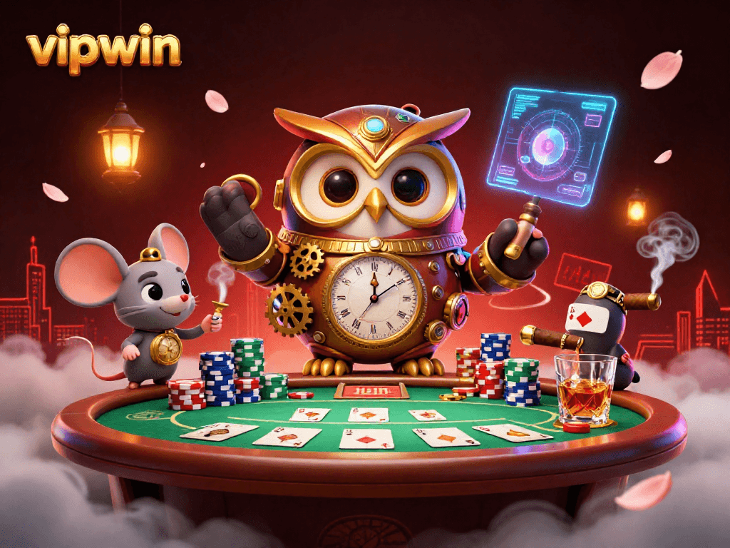 Engage in thrilling gameplay with vipwin at a vibrant, steampunk-themed casino scene.