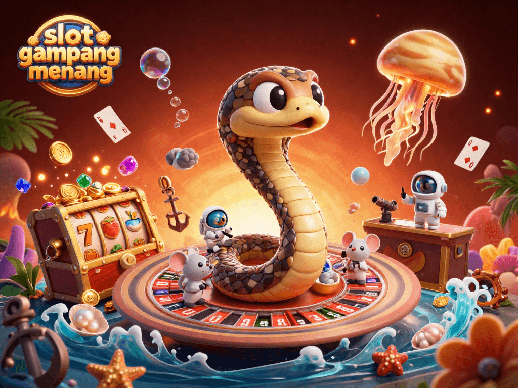 Experience the fun of slot gampang menang with a thrilling cosmic 3D casino scene featuring vibrant characters.