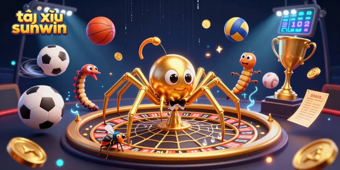 Experience the thrill of tài xỉu sunwin with a vibrant, dynamic casino illustration of characters and game elements.