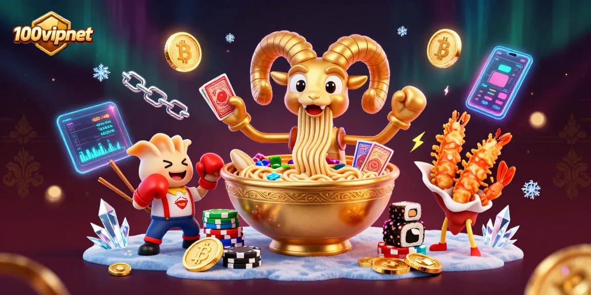 Experience winning at 100vipnet with a vibrant 3D casino scene showcasing gambling characters and crypto elements.