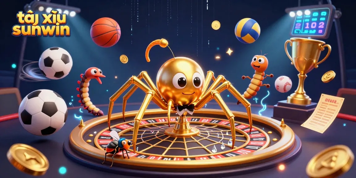 Experience the thrill of tài xỉu sunwin with a vibrant, dynamic casino illustration of characters and game elements.