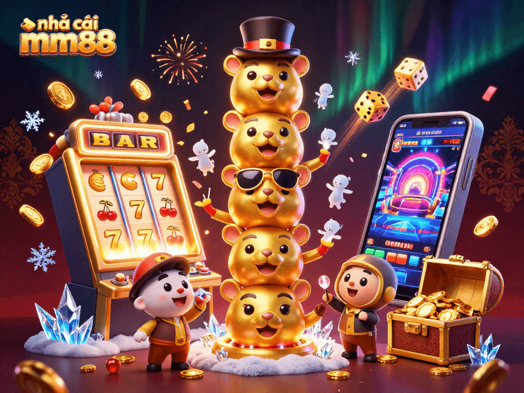 Experience the excitement of nhà cái mm88 with vibrant casino-themed elements and colorful animations.