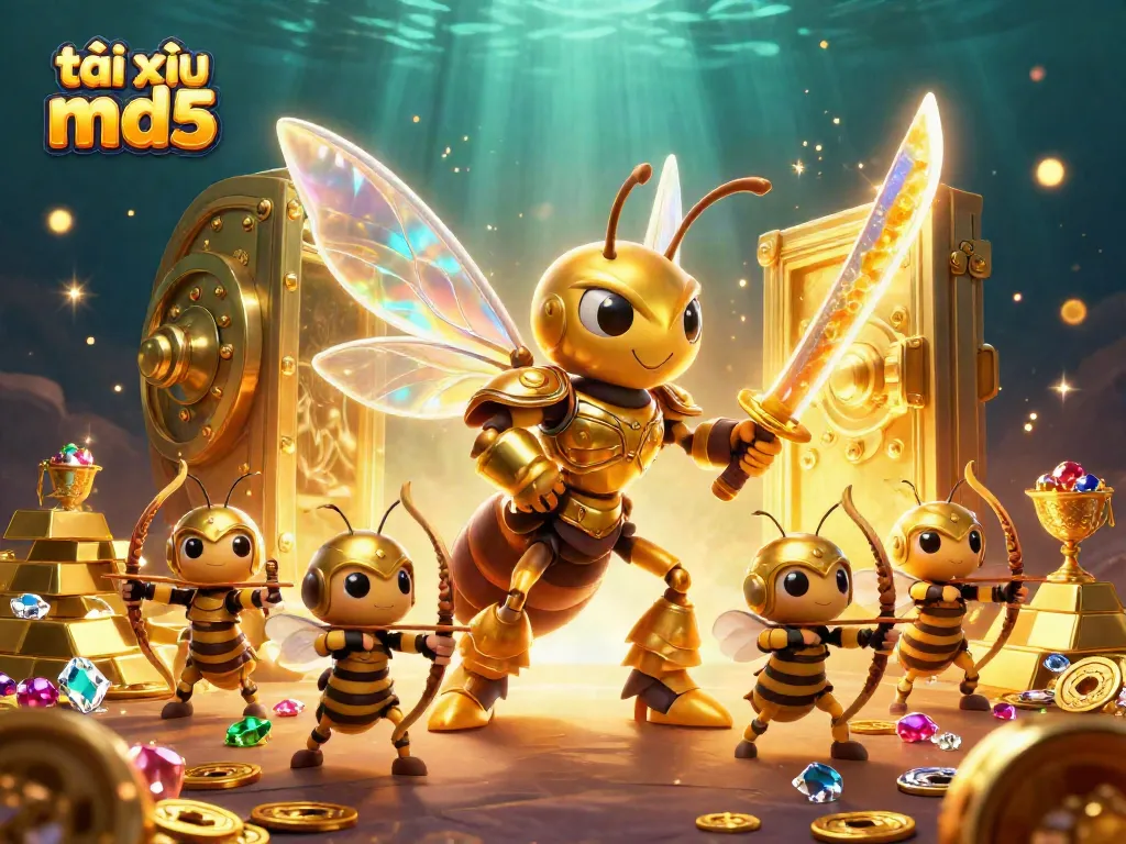 Engage in tài xỉu md5 with a dynamic scene featuring samurai hornets and gold treasures.
