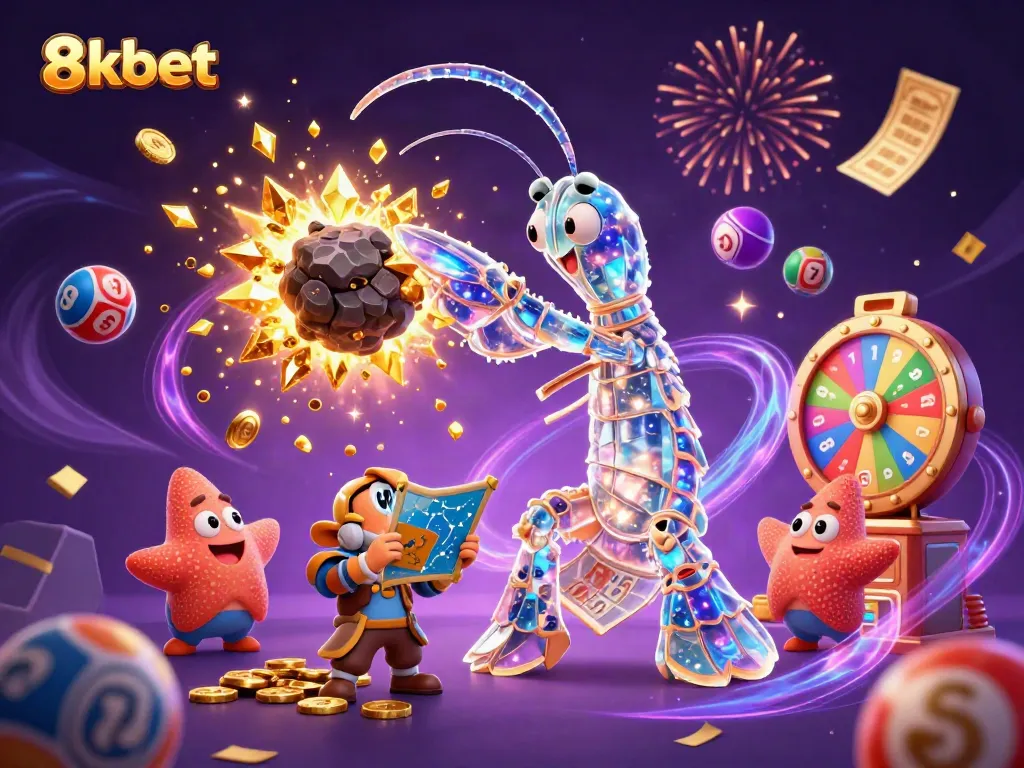 Engage with 8kbet as a galactic mantis shrimp battles asteroids for golden gems!