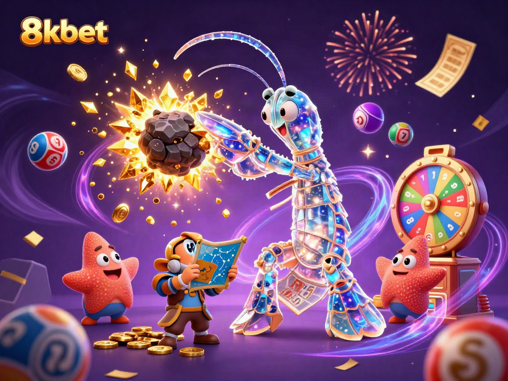 Engage with 8kbet as a galactic mantis shrimp battles asteroids for golden gems!
