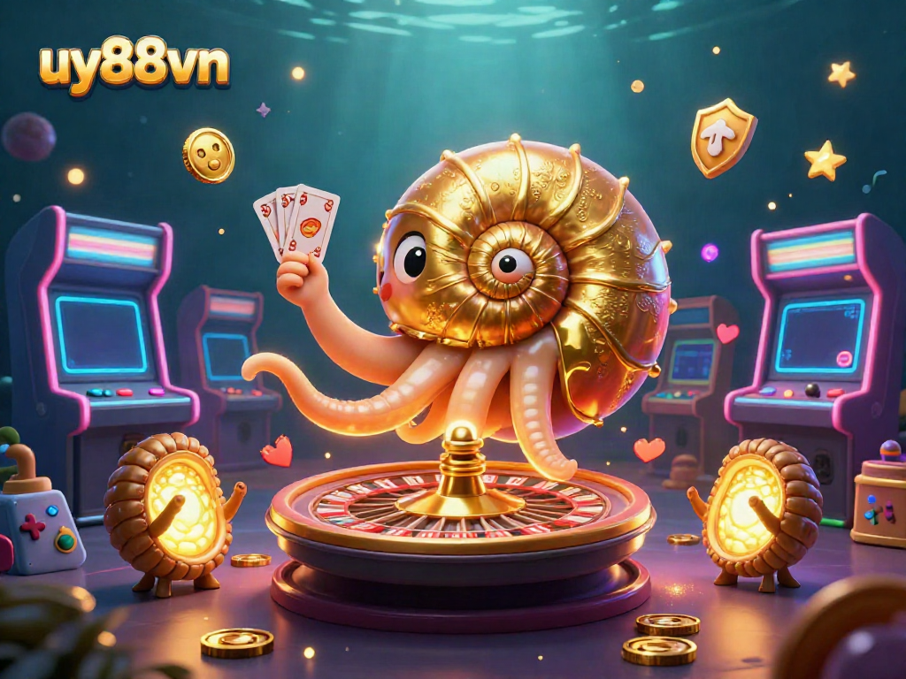 Engage with the thrilling world of uy88vn featuring a giant nautilus, colorful arcade machines, and casino elements.