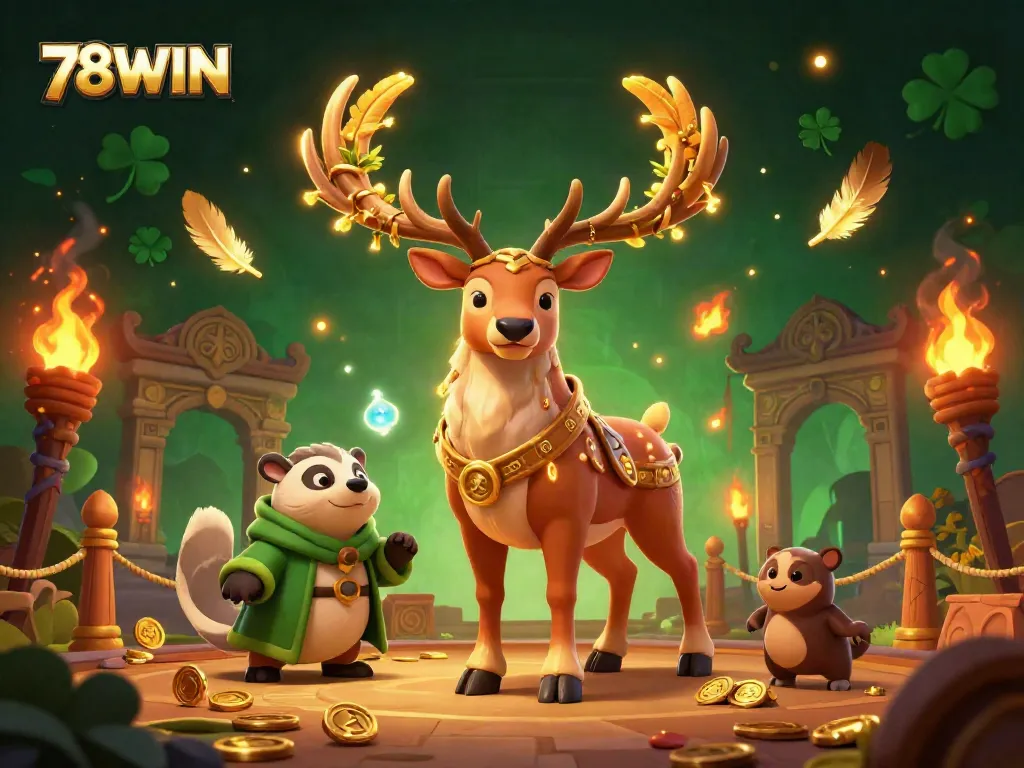 Experience the thrill of winning with 78WIN in this vibrant 3D casino scene featuring mystical elements.