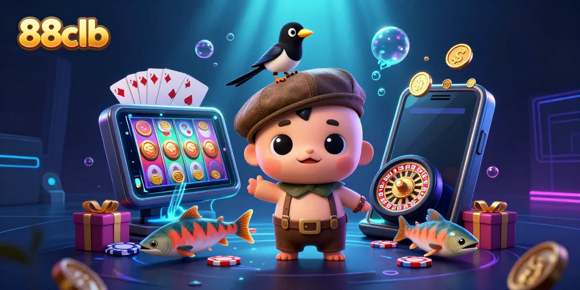 Spin the reels with 88clb in a vibrant fantasy world featuring an adventurous Nessie and casino elements.