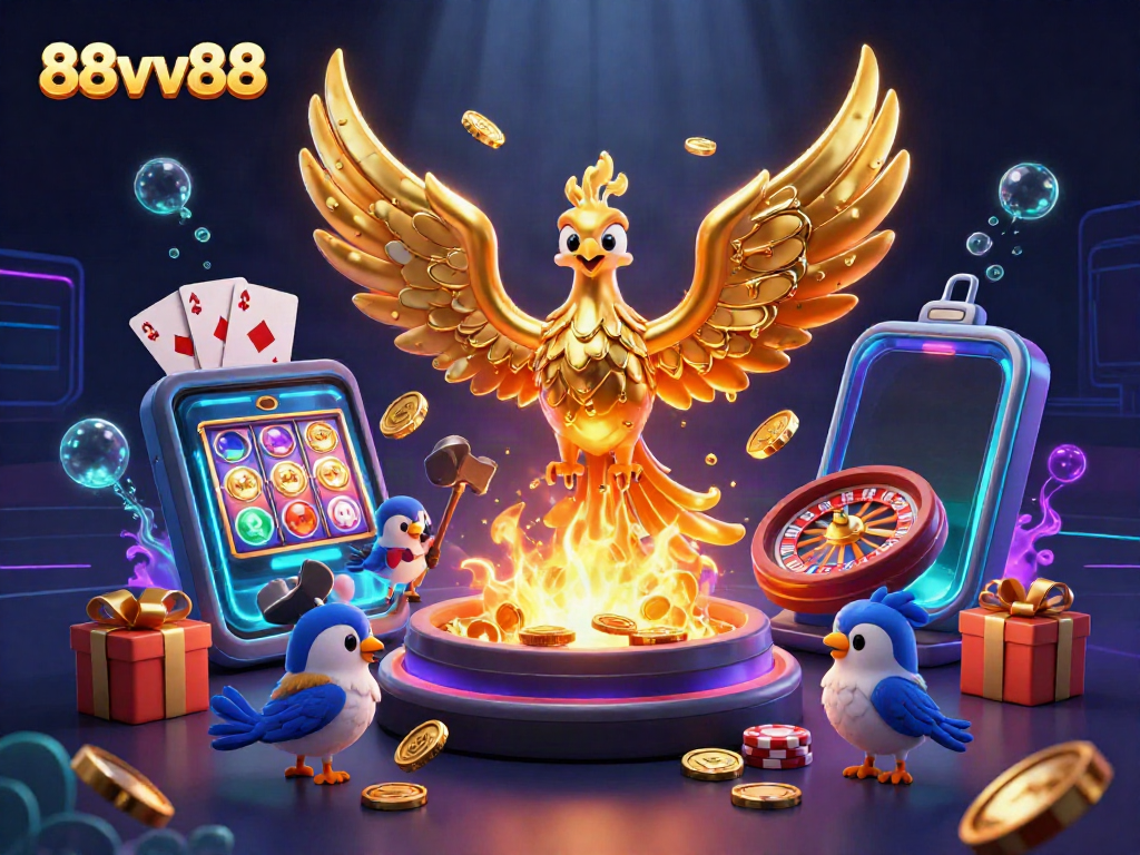 Spin to win with the thrilling 88vv88 slot game, featuring golden coins and vibrant casino elements.