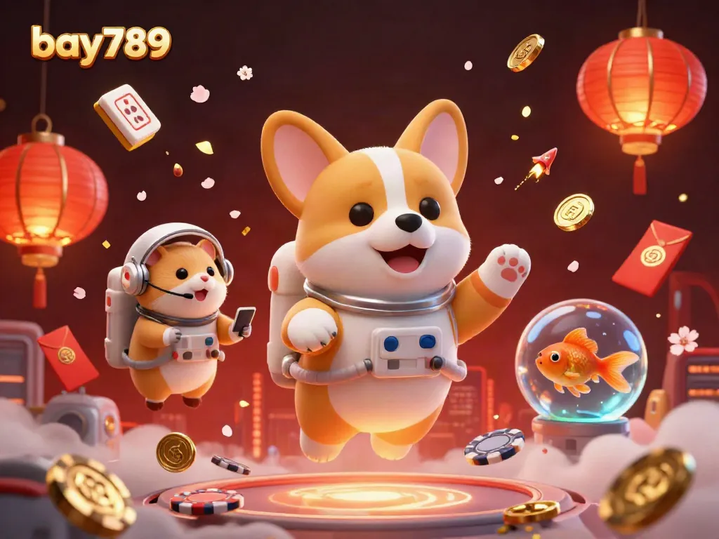 Experience the thrill of bay789 with fun characters in a lively casino scene filled with vibrant game elements.