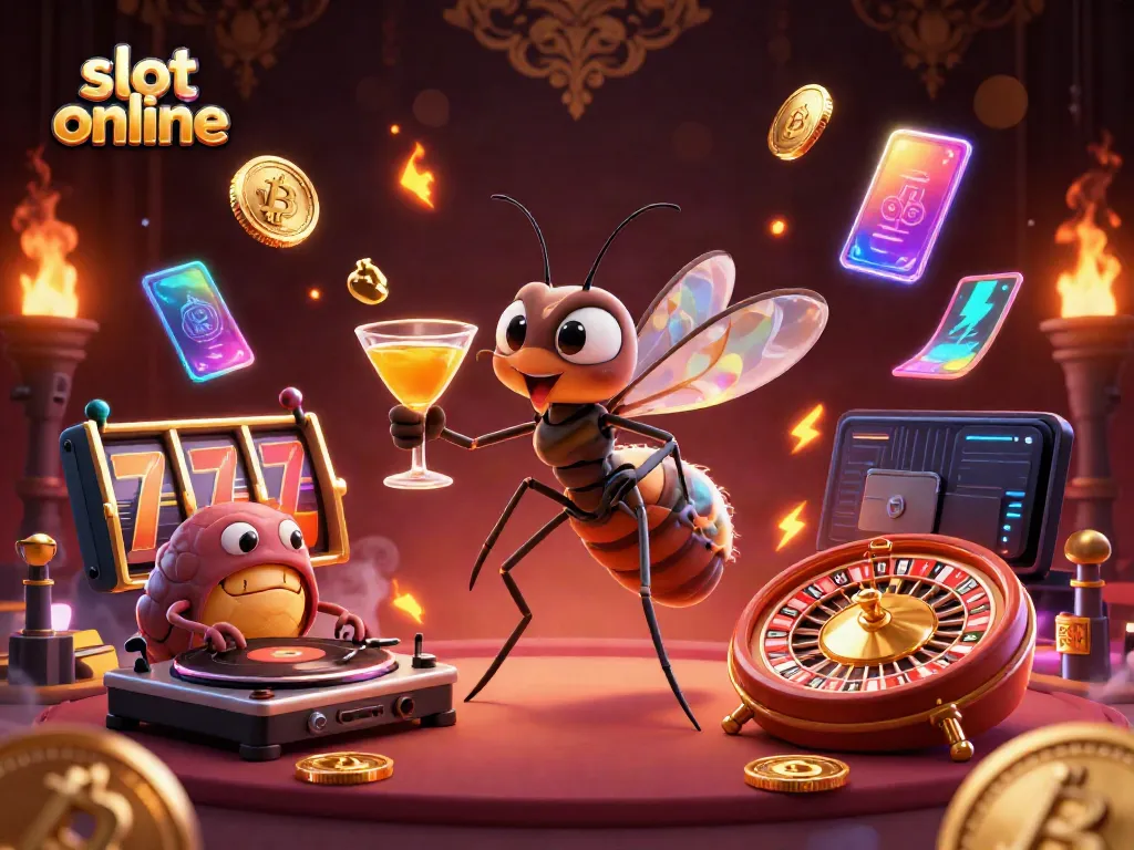Experience slot online action in a vibrant 3D casino world with unique characters and glowing elements.