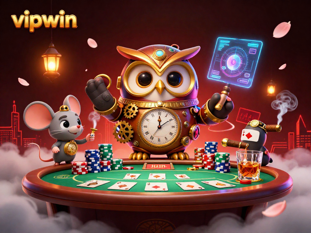 Engage in thrilling gameplay with vipwin at a vibrant, steampunk-themed casino scene.