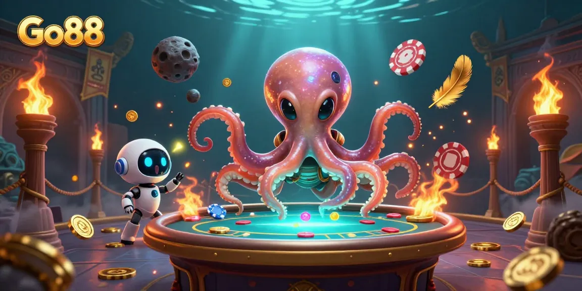 Go88 illuminated by cosmic poker gameplay, featuring alien characters and dynamic casino elements.