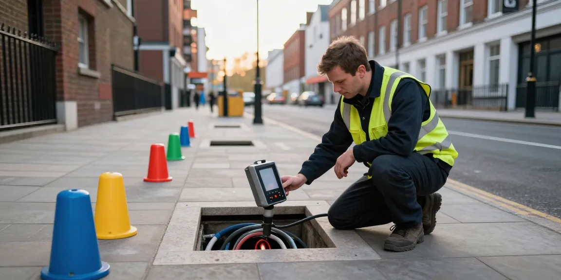 Underground Utility Survey London with technician using GPR equipment in urban setting.