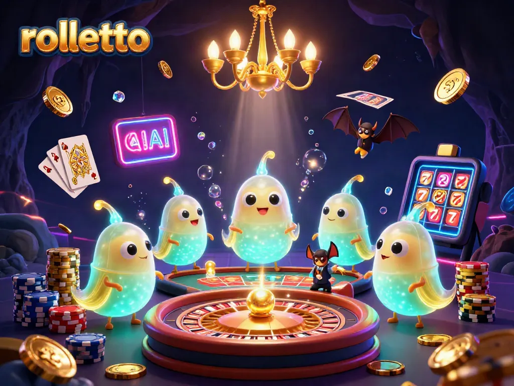 Engage in rolletto casino excitement with glowworms illuminating a vibrant 3D scene of games.