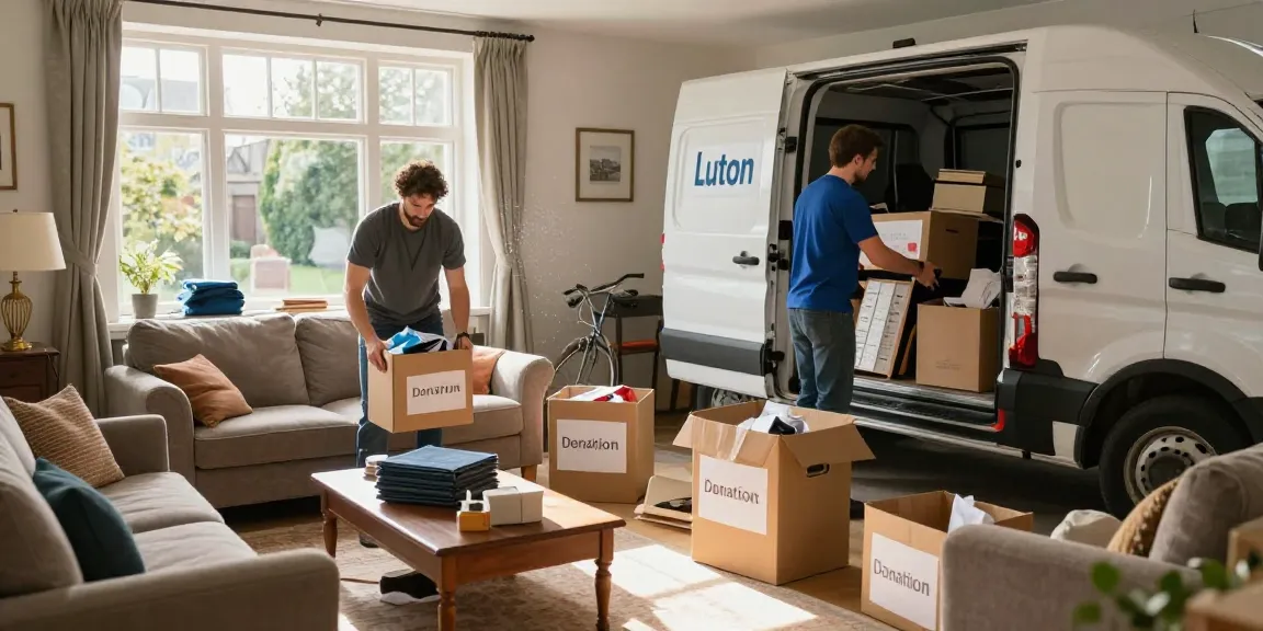 House Clearance Edinburgh team sorting items in a sunny living room.
