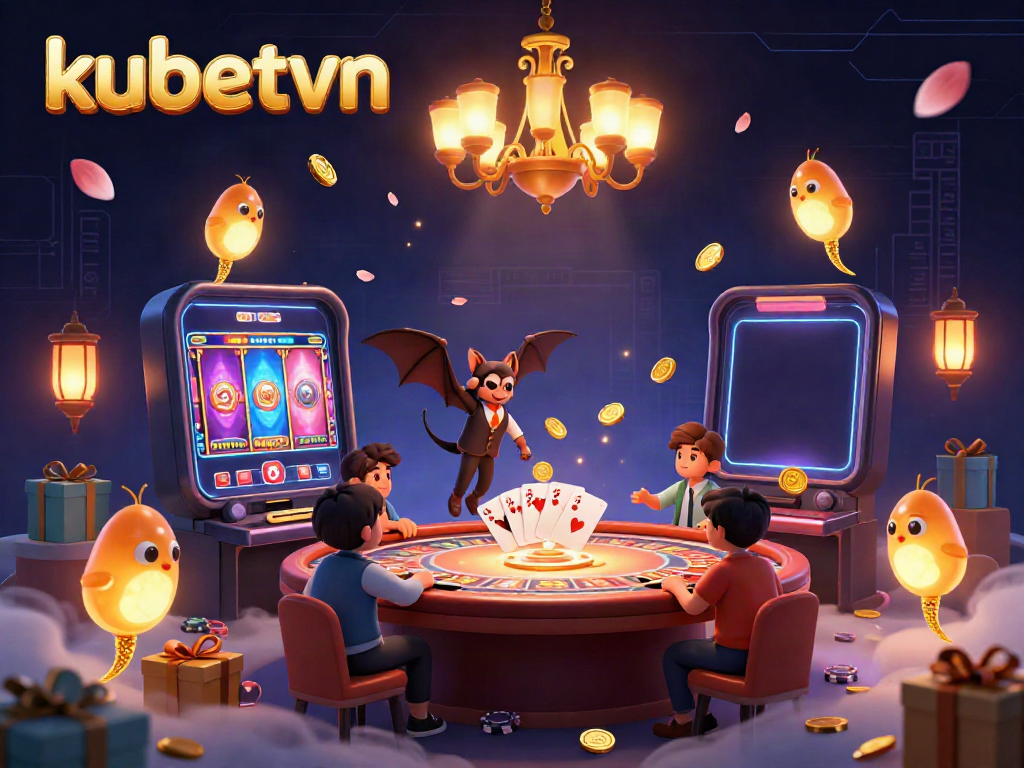 Experience thrilling gaming with kubetvn in a vibrant 3D casino illuminated by glowworms and a bat dealer.