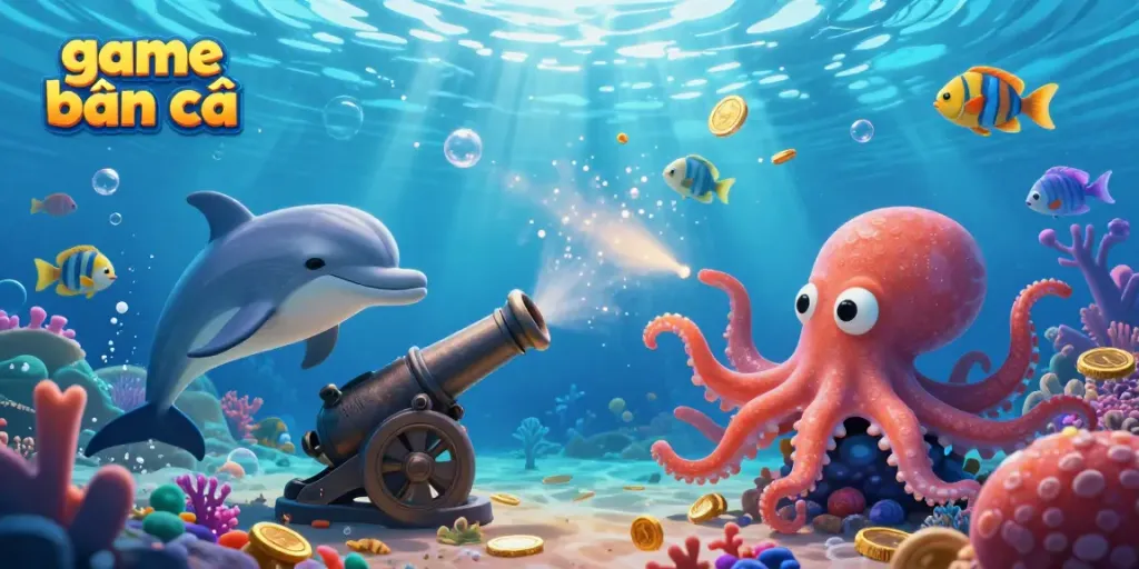 Experience game bắn cá action in vibrant underwater fun with lively sea creatures and dynamic elements.