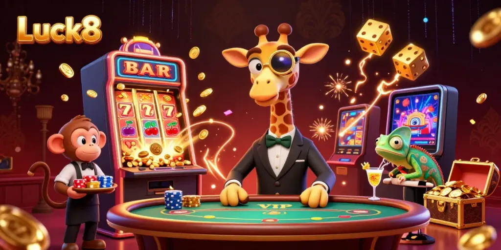 Experience thrilling wins at Luck8 with vibrant 3D casino characters and dynamic gaming action.