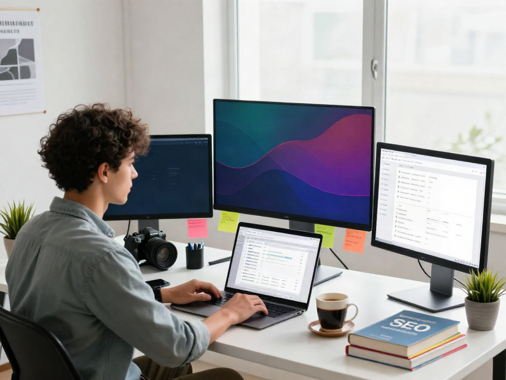 SEO expert analyzing instant indexing trends in a modern workspace.