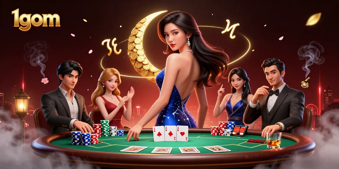 Experience thrilling moments with 1gom while placing bets at an elegant poker table filled with chips and cards.