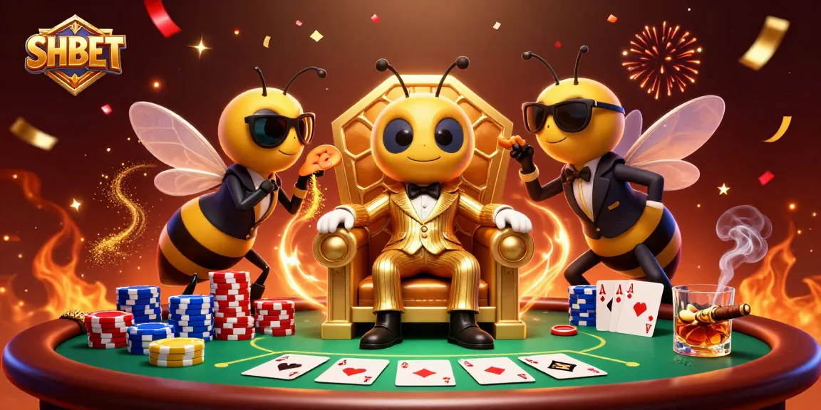 Experience exciting gaming at SHBET with vibrant characters in a casino-themed illustration.