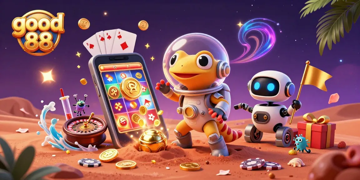Spin to win with good 88 in this vibrant 3D casino illustration full of action and excitement.