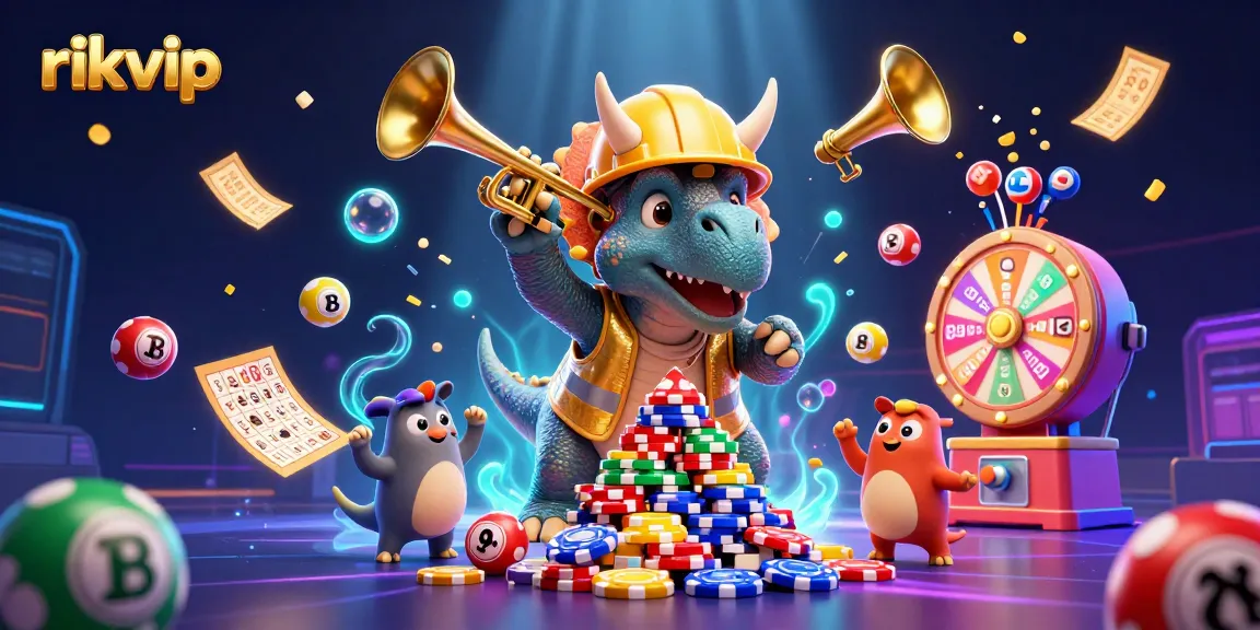 Experience thrilling jackpots at rikvip in this vibrant, dynamic gaming illustration.