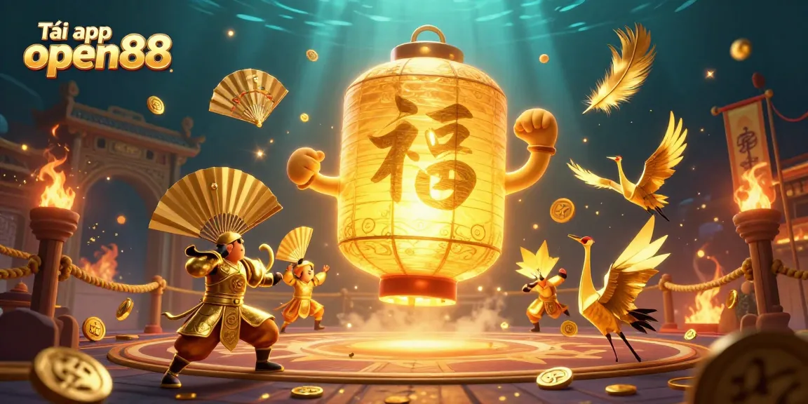 Tải app open88 to experience the vibrant casino world with golden lantern spirits and dynamic gaming elements.