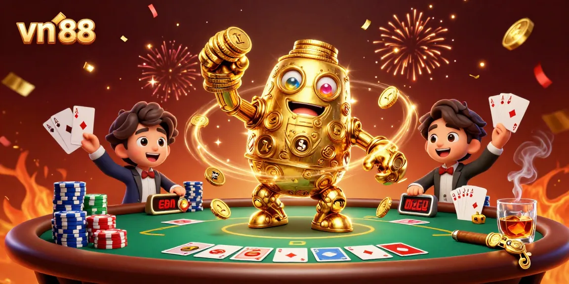 Engage in exciting casino action at vn 88 with a captivating golden golem and dynamic poker elements.
