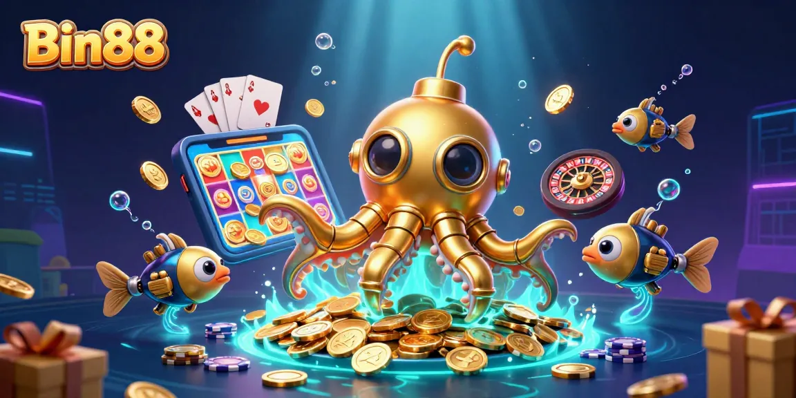Experience exciting gameplay with Bin88's vibrant scene of a casino-themed treasure hunt.