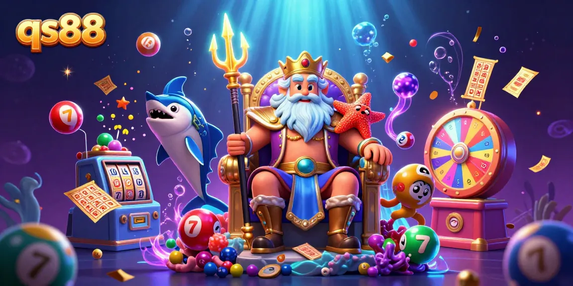 Experience the thrill of qs88 with Neptune in a vibrant casino scene filled with lottery elements.