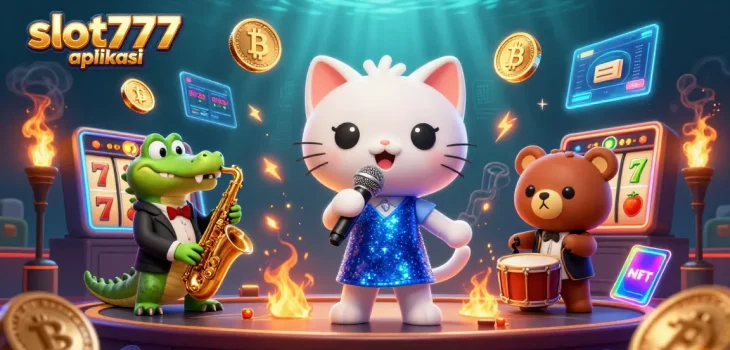Experience the excitement of slot777 aplikasi as you interact with lively characters in a vibrant casino scene.