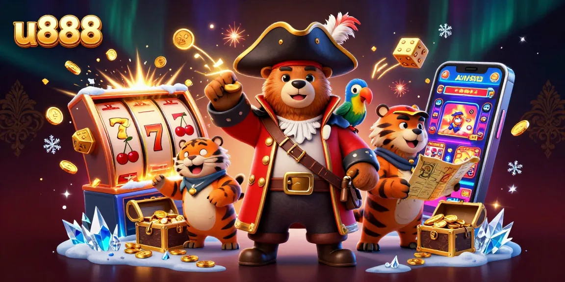 Engage in thrilling moments with U888 at an exciting casino scene bursting with slot game elements.