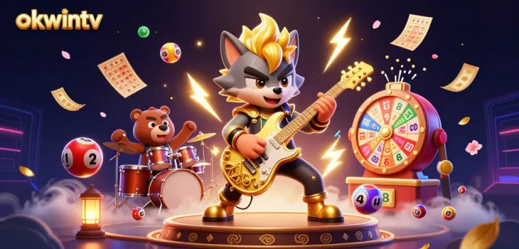 Experience exhilarating gaming with okwintv as a rock star wolf energizes the casino stage amidst lottery joy.