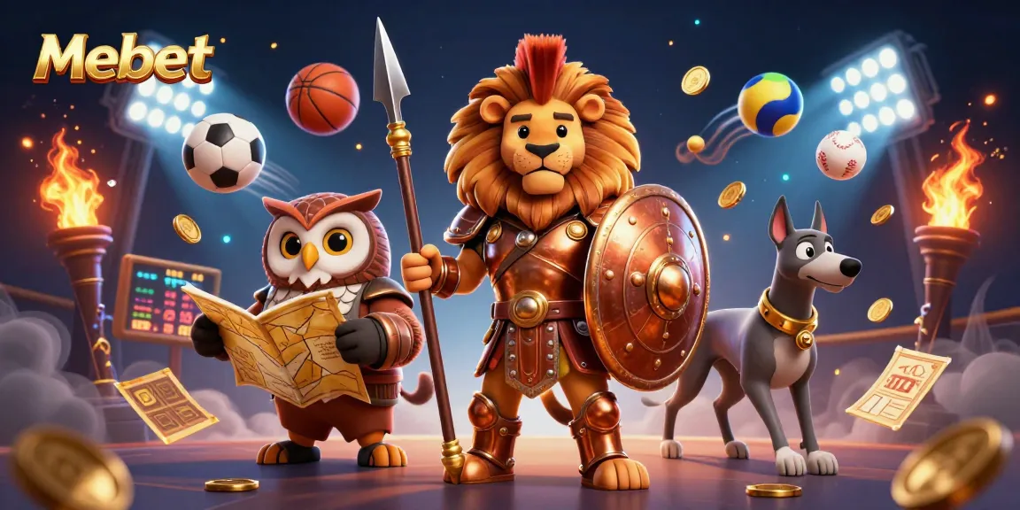 Mebet enhances your sports thrill with a scene of a heroic Spartan lion and dynamic sports elements.
