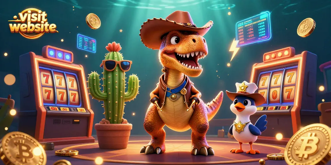 Visit website to discover an ultra-detailed 3D casino scene with a cowboy dinosaur and vibrant gaming elements.
