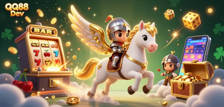 Engage in thrilling gameplay at QQ88 Dev with 3D characters amidst dynamic casino elements.