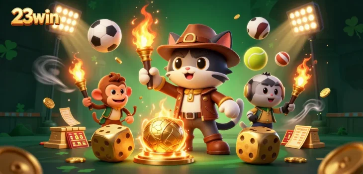 Experience thrilling wins with 23win as a cartoon explorer uncovers casino treasures.