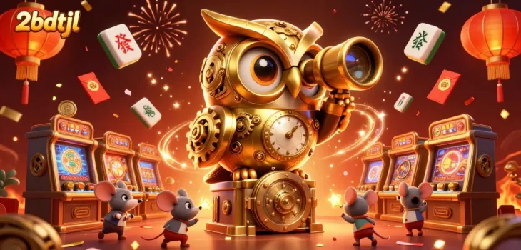 Engage with thrilling slots action at 2bdtjl, featuring a golden owl and vibrant casino atmosphere.